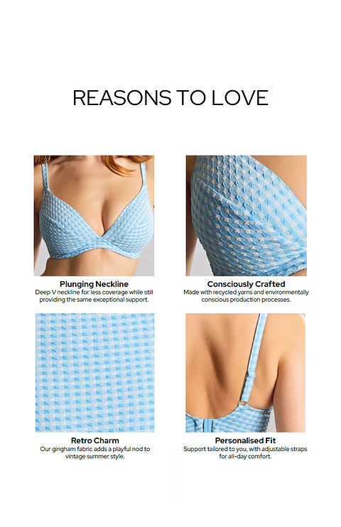 Panache Romy Demi Plunge Bikini - Sky Blue Gingham
