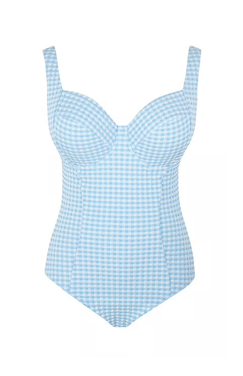 Panache Paloma Balcony Swimsuit - Sky Blue Gingham