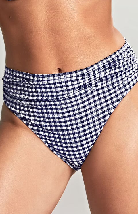 Panache Midi Gather Bikini Bottoms - Navy Gingham