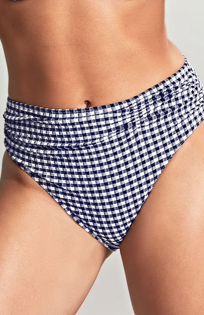 Panache Midi Gather Bikini Bottoms - Navy Gingham