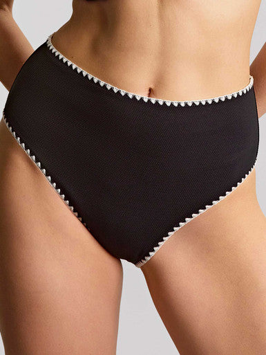 Panache Jennifer High Waist Brief Bikini Bottom - Aurora Black and White