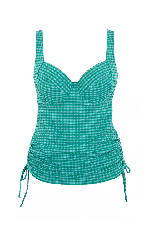 Panache Iris Balcony Tankini Top - Green Gingham