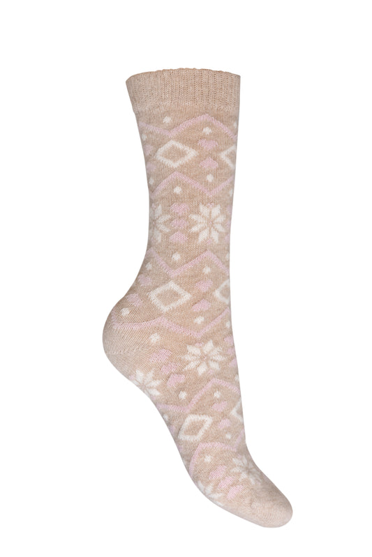 Charnos Cashmere Fairisle Sock  - Oatmeal