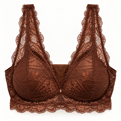 Brown non-wired lace bralette product-only front view