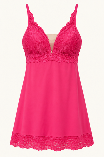 Brazilian Pink Lace Camisole / Chemise - Padded Cup