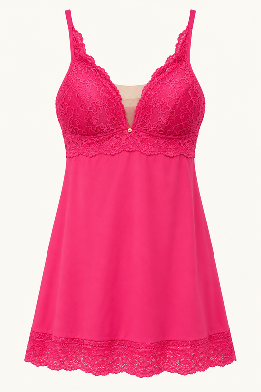 Karicia Brazilian Pink Lace Camisole / Chemise - Padded Cup