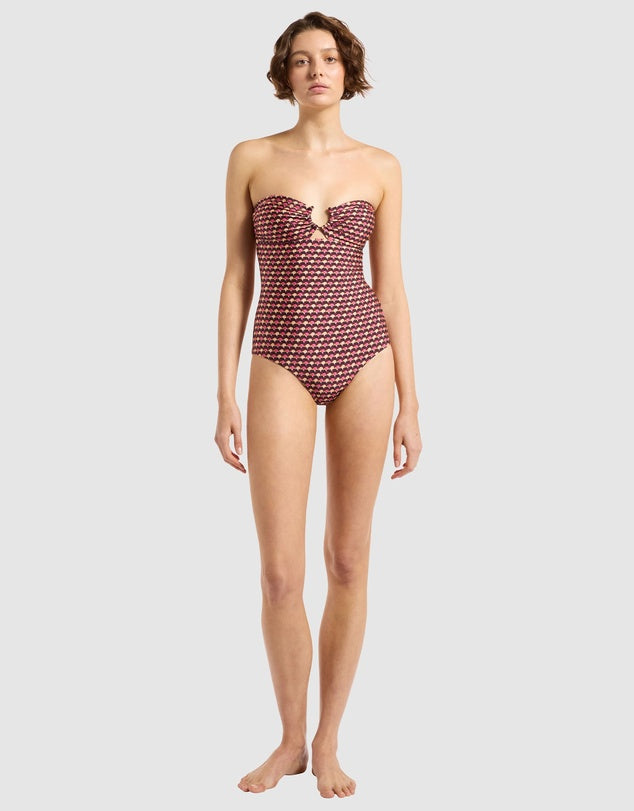 JETS Coco Geo Bandeau swimsuit full front model