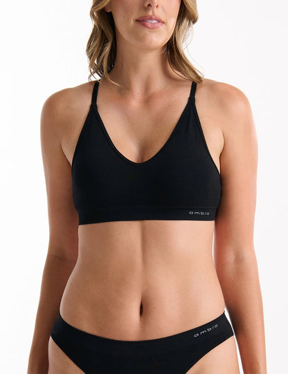 Ambra Purebasics modal triangle bralette in Black, view 1