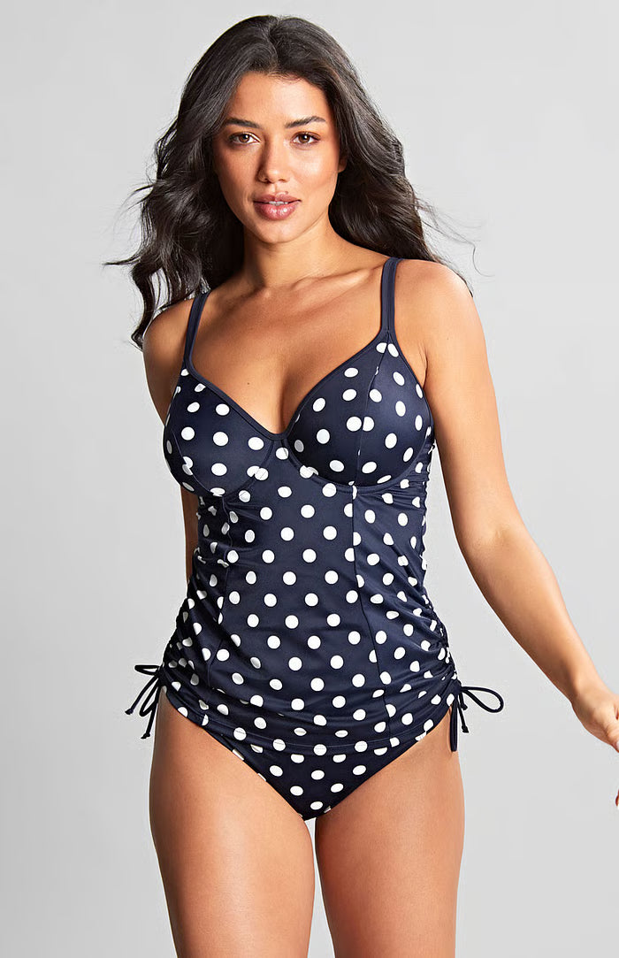 Panache Anya Riva Spot Balcony Tankini Top-Navy/Vanilla