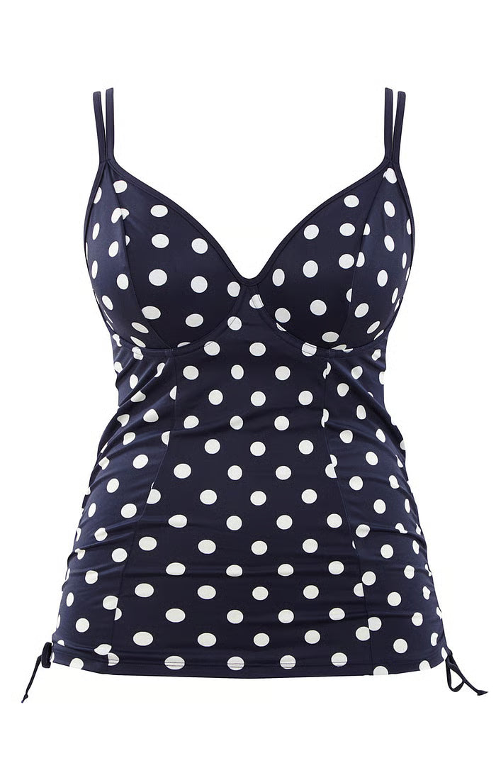 Panache Anya Riva Spot Balcony Tankini Top-Navy/Vanilla