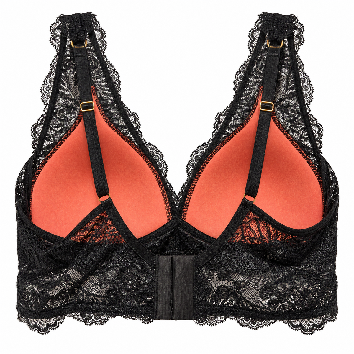 Black lace bralette studio product back view