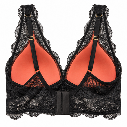 Black lace bralette studio product back view