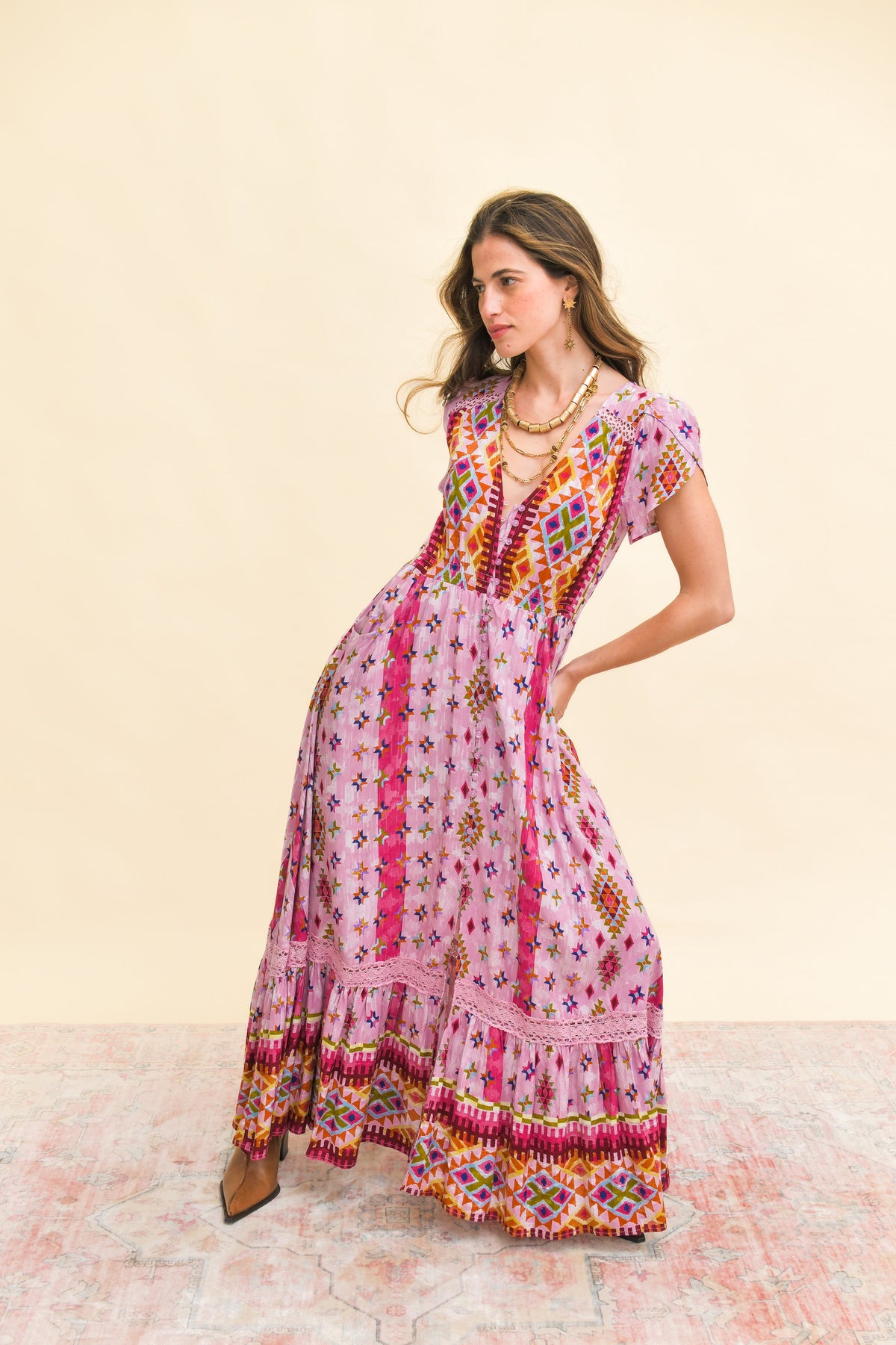 Jaase Lost Tribe Print Carmen Maxi Dress