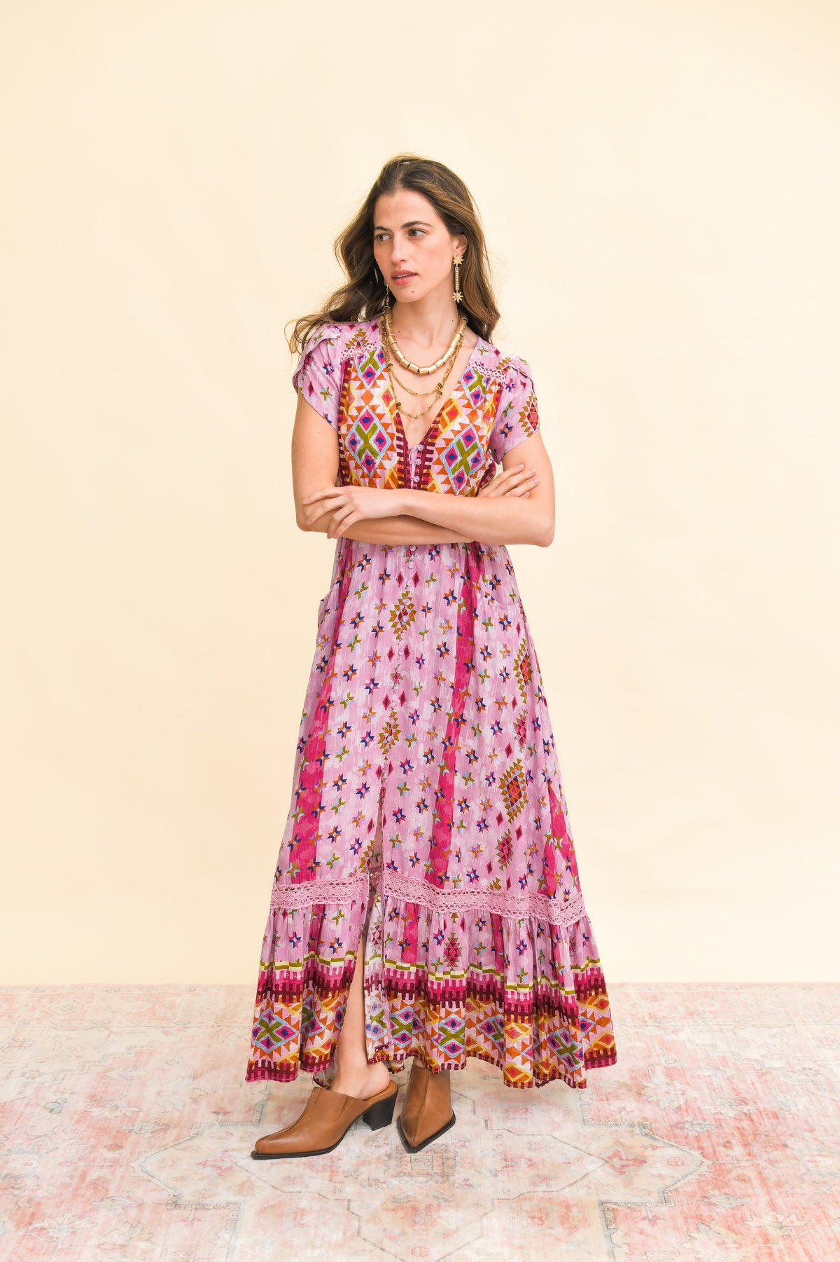 Jaase Lost Tribe Print Carmen Maxi Dress