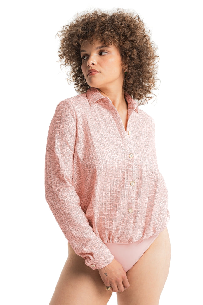 Louisa Bracq Tweegy embroidered blouse bodysuit in Nude Rose