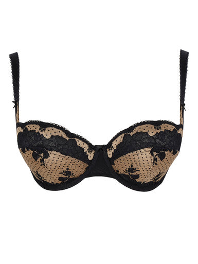 Panache Clara Demi Balcony Bra in Black/Vintage Gold, front product view