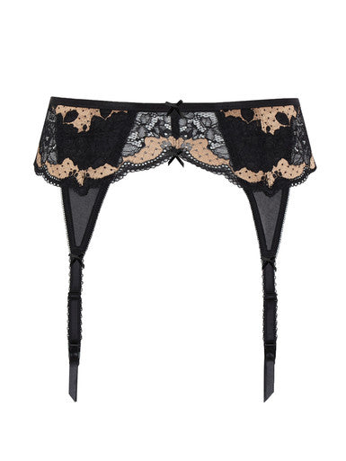 Panache Clara Suspender Belt in Black/Vintage Gold, front product view