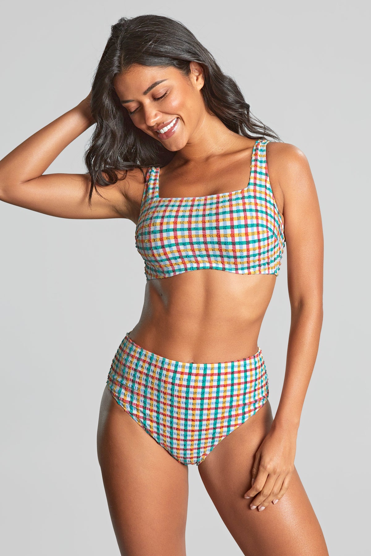 Panache Gina Seersucker Multi bikini top on model