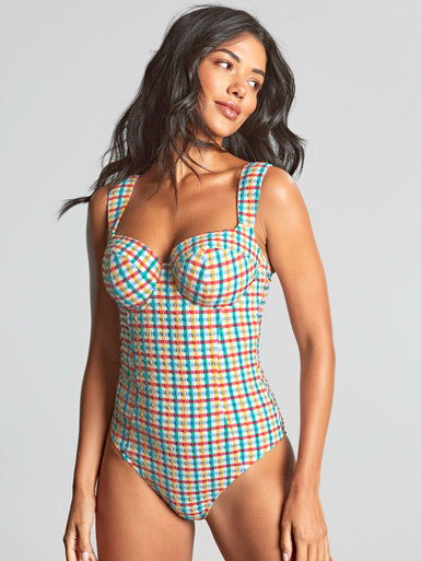 Model front view Panache Monica Balcony Swimsuit Seersucker Multi