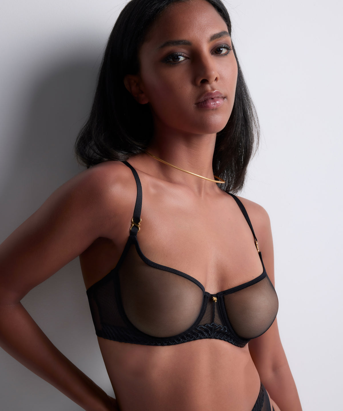 Aubade Sheer Emotion Half-Cup Bra – Black on model